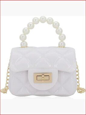 Mini Jelly Purse Flap Handbag with Pearls Top Handle Faux Quilted Crossbody Bag